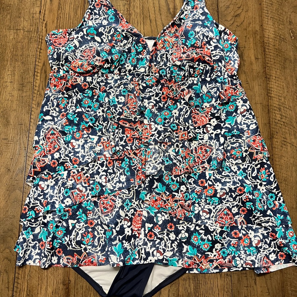 Swim solutions one piece swimsuit size 20W navy red teal floral